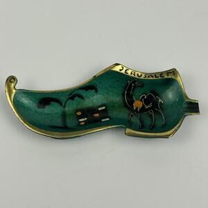 VTG Brass & Enamel Jerusalem Ashtray Shoe Shaped Camel Palm Tree Made in Israel
